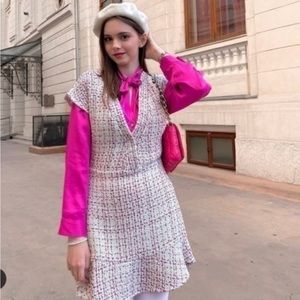 BNWT ZARA PINK AND WHITE MULTICOLOR TWEES MINI DRESS SZ SM